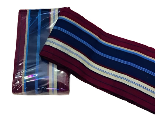 Vintage Cotton Aso Oke Bundle - Striped Maroon & Navy Blue