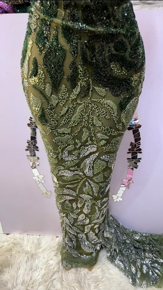 Army Greeni Beaded Lace - 5 Yards