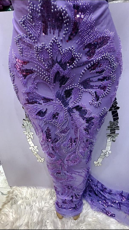 Lilac Beaded Lace - 5 Yards