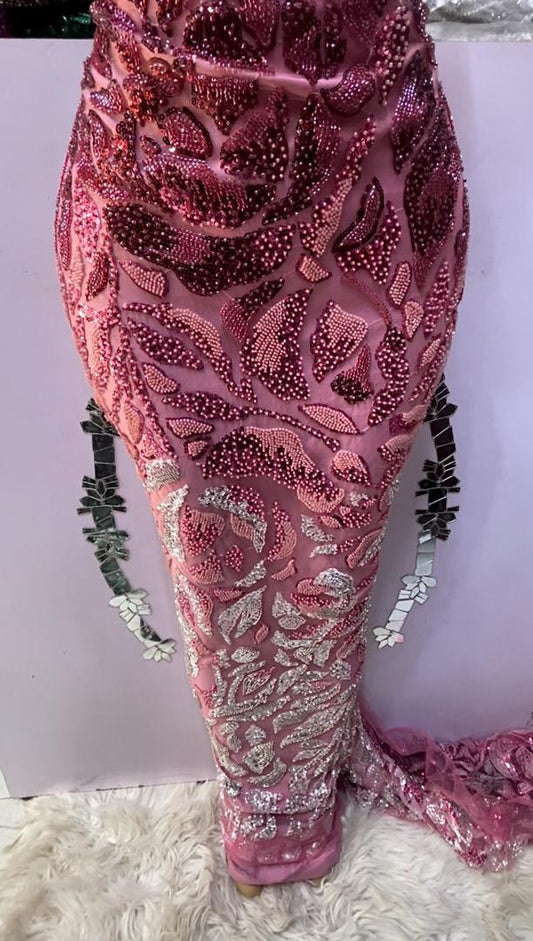 Pink Multi Beaded Lace - 5 Yards