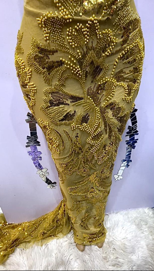 Gold Beaded Lace - 5 Yards
