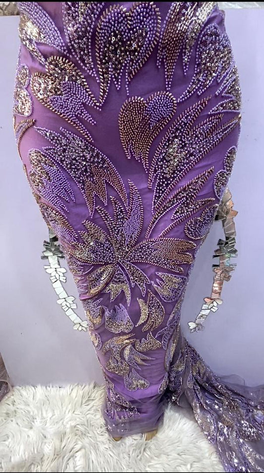 Purple & Gold Beaded Lace - 5 Yards