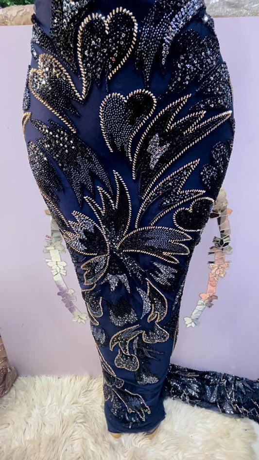 Navy Multicoloured Beaded Lace - 5 Yards
