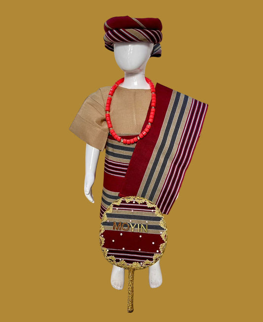 Apeke Girls' Asooke  Set with Handfan – Red Multi