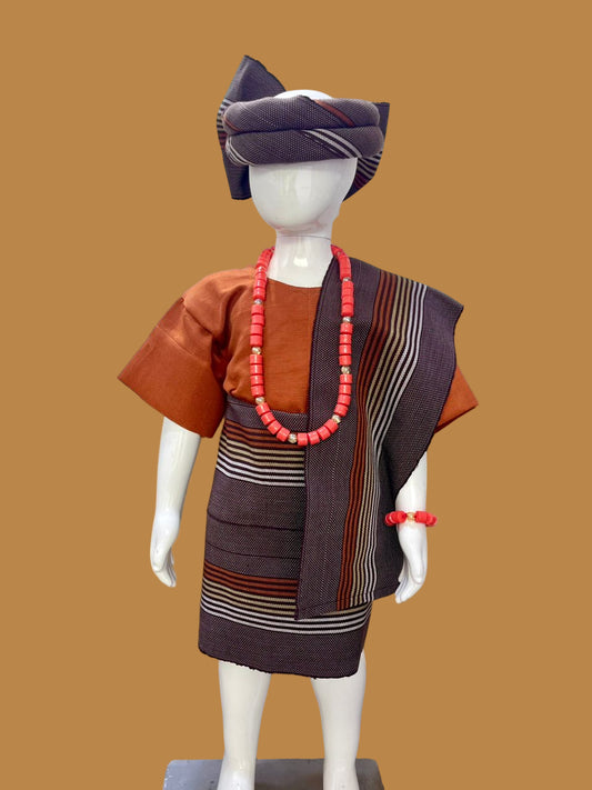 Apeke Girls' Asooke Traditional – Orange and Brown
