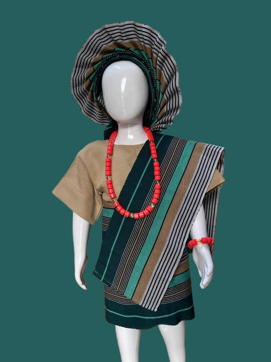 Apeke Girls' Asooke Traditional – Green and Brown