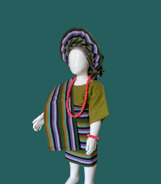 Apeke Girls' Asooke Traditional Set – Green Multi
