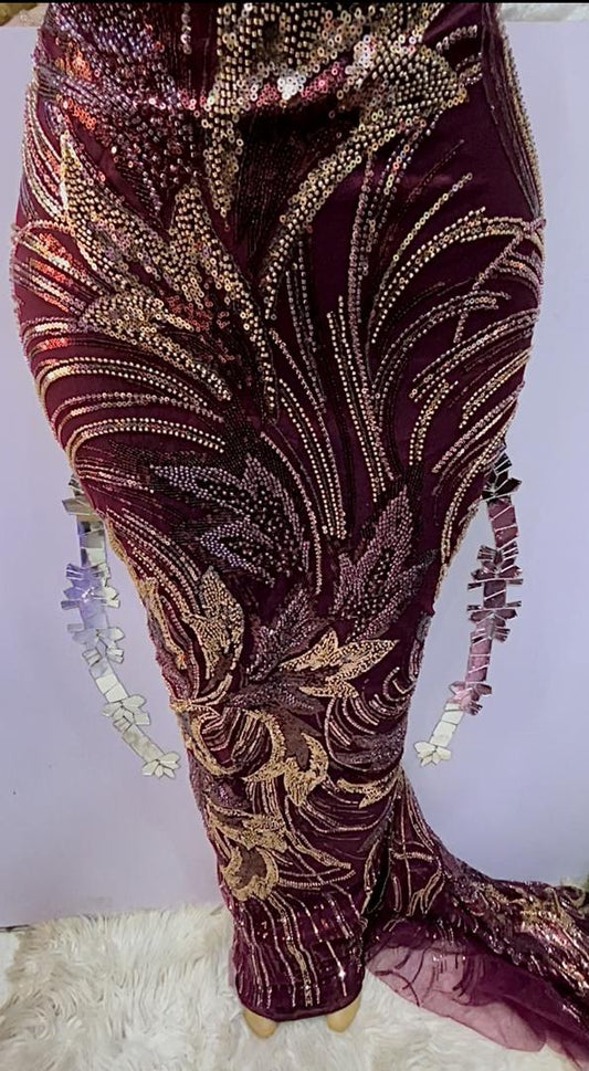 Royal Garnet Sequin Beaded Lace - 5 yards