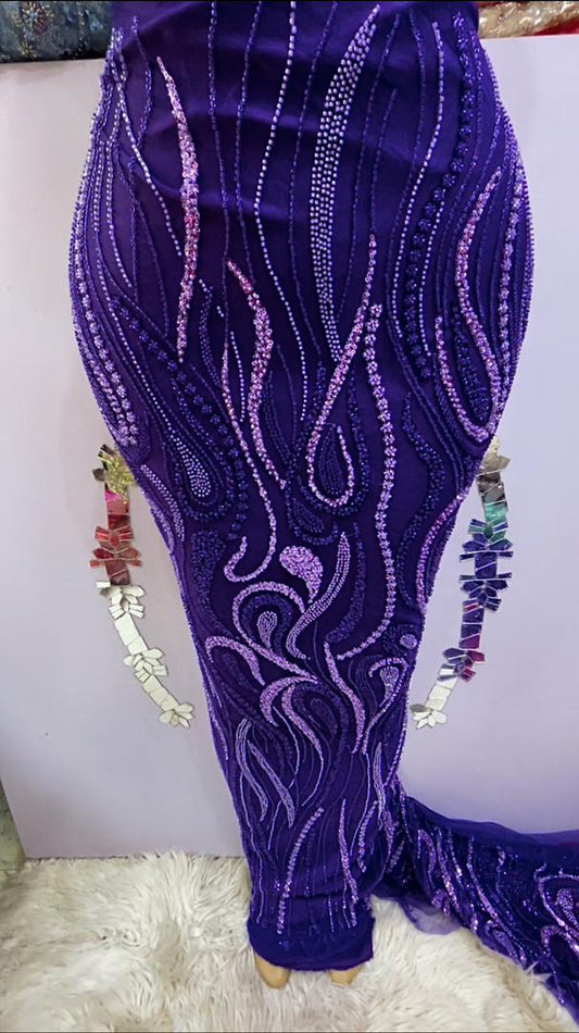 Royal Amethyst Beaded Lace - 5 yards