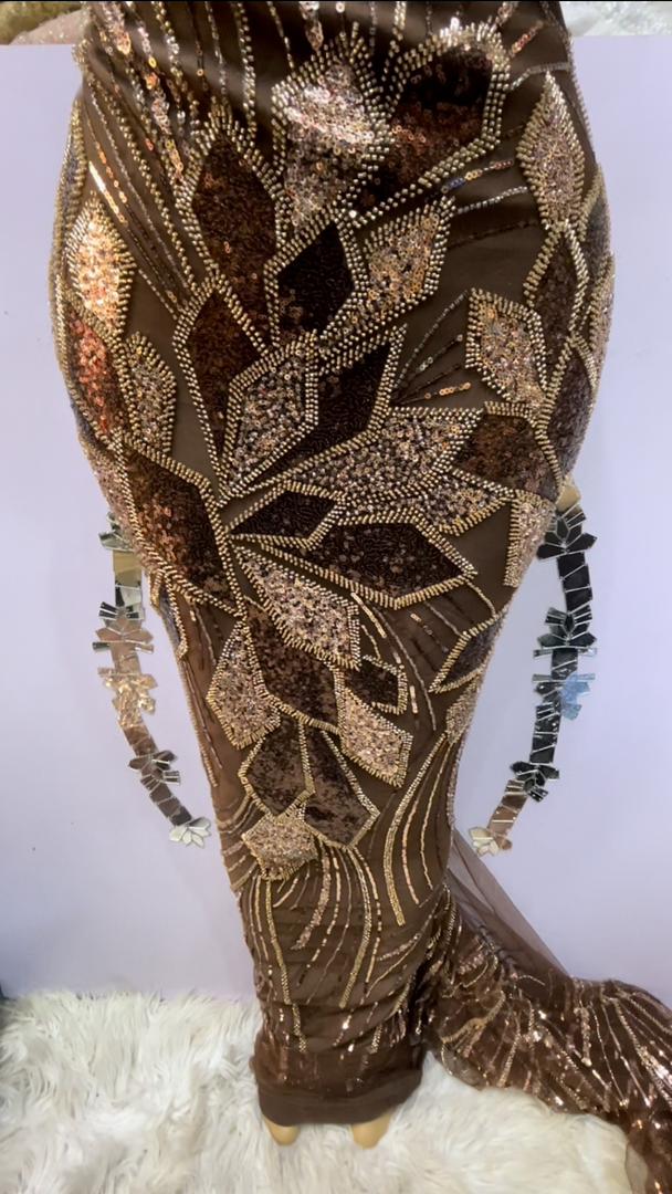 Mocha Beaded Lace - 5 yards