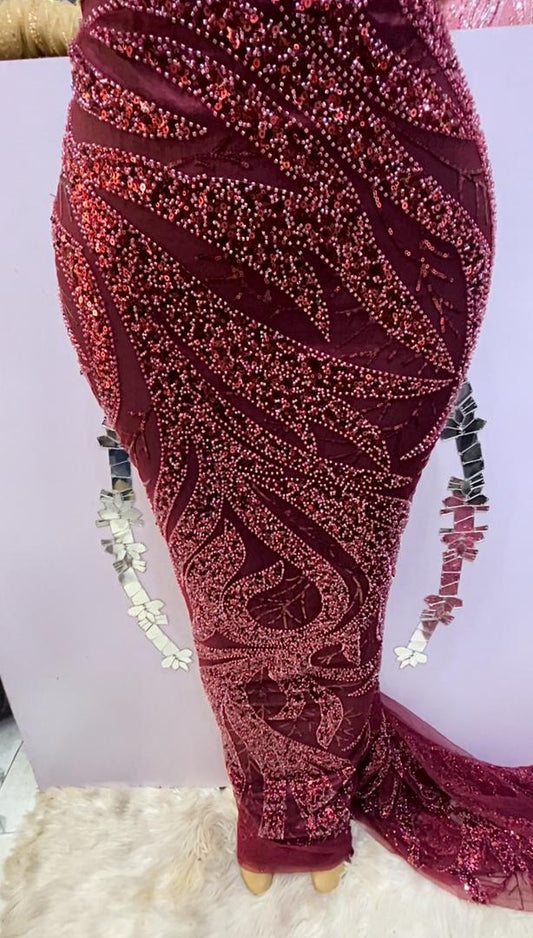 Burgundy Beaded Lace - 5 yards