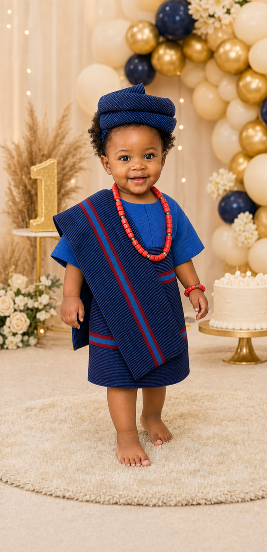 Ayomide Navy Blue Asooke Set for Girls
