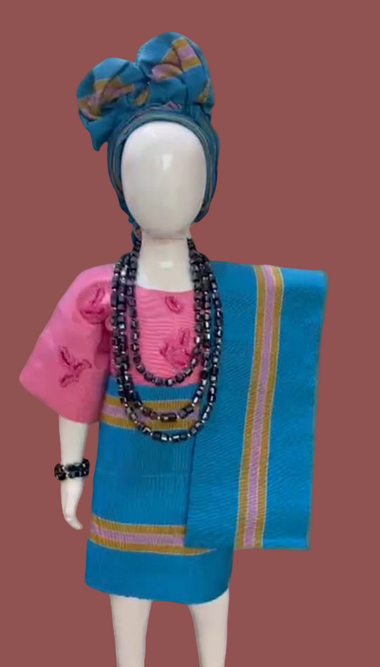Apeke Girls' Asooke Traditional – Blue & Pink