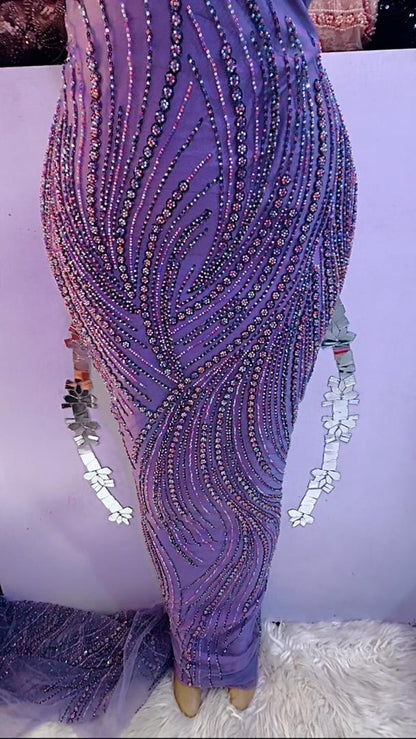 Imade Purple Swirl Embellished Lace Fabric – 5 Yards