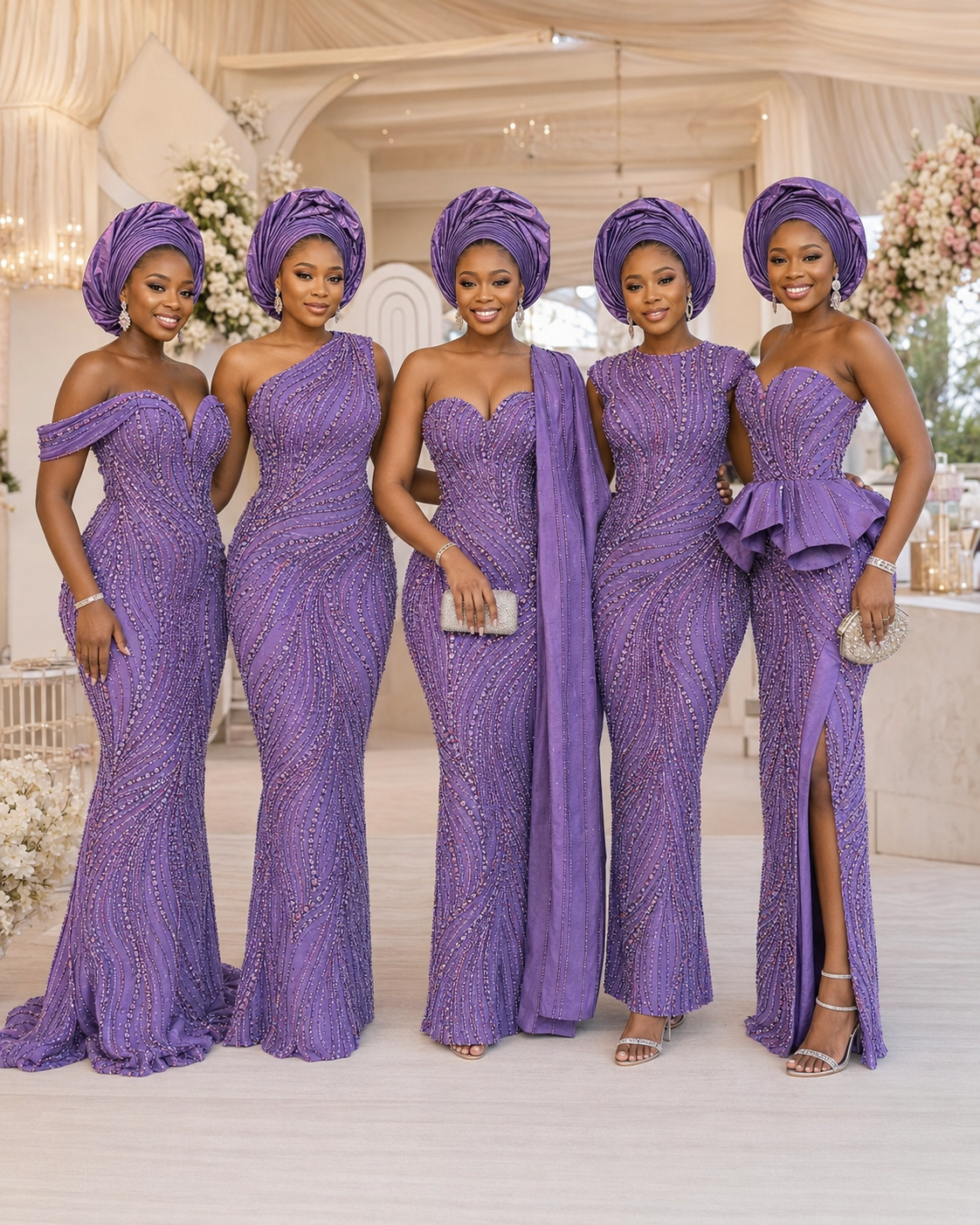 Asoebi fabric purple beaded lace