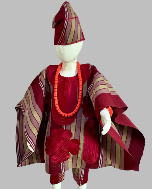 Oluwatobi Agbada Set - Red and Beige