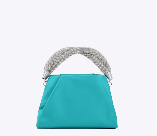 Rodo Teal Top Handle Satin Clutch
