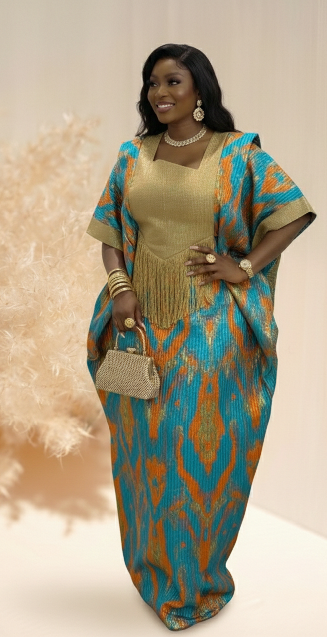 Amara Teal & Gold Luxe Boubou