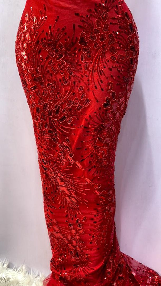 Red Beaded Lace - 5 yards
