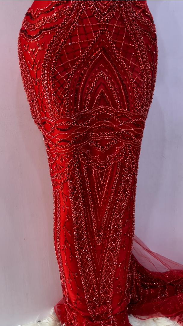 Red Luxe Glass-Beaded Lace - 5 yards