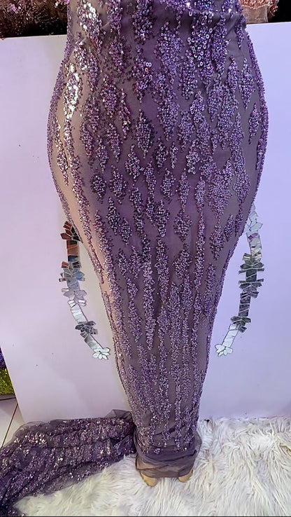 Tejumade Lavender Purple Sequinned Lace Fabric - 5 Yards