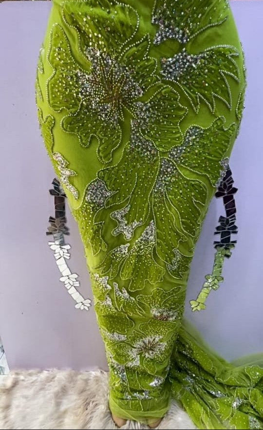 Luxe Lime-Green Crystal Beaded Lace - 5 yards