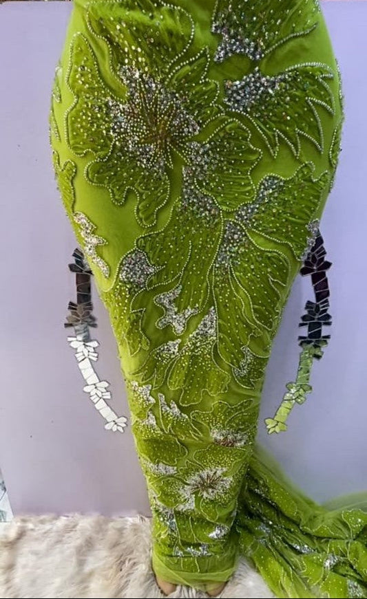 Luxe Lime-Green Crystal Beaded Lace - 5 yards