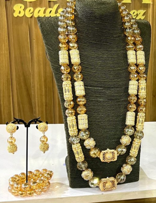 Golden Sands" Cream and Brown Bead Set