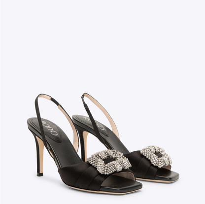 Rodo Black Satin Sandals