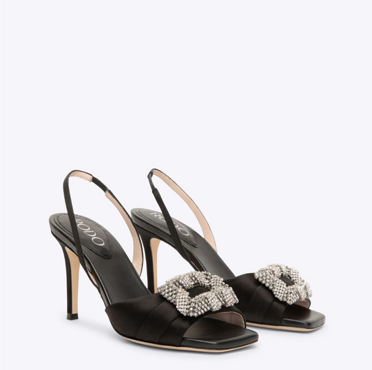 Rodo Black Satin Sandals
