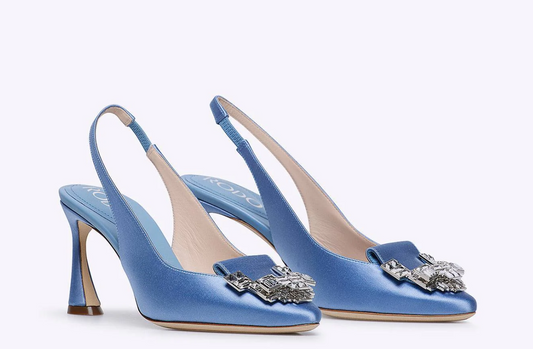 Rodo Blue Satin Slingback with Jeweled Buckle