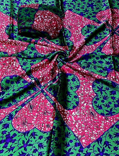Red Silky soft fabric sold by the yard, Red adire silky satin fabric inspired print and chiffon 4 yards 60 length