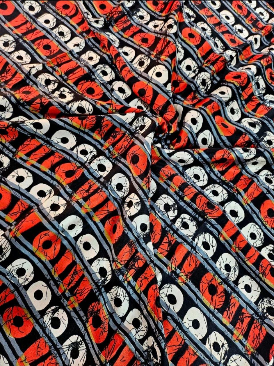 Red Silky soft fabric sold by the yard, Red adire silky satin fabric inspired print and chiffon 4 yards 60 length