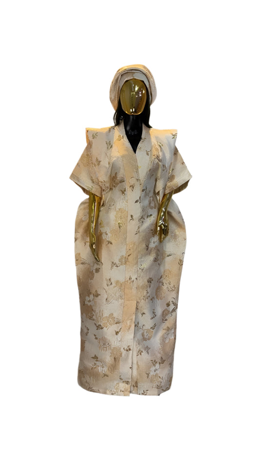 Gold & White Floral African Boubou | Danshiki | Kaftan | Jalabiya | Rich Aunty | Nigerian Dress| Party Dress | Boubou| African Dress |Madam