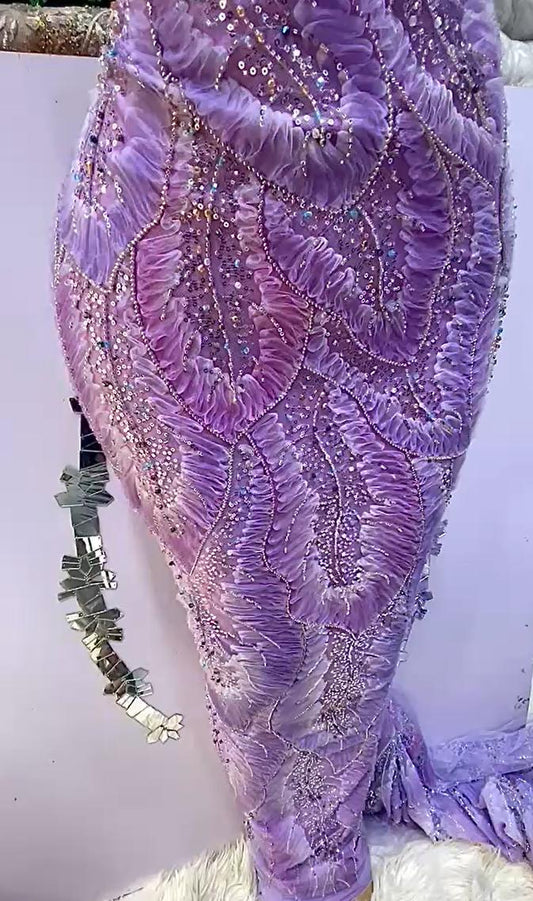 Beautiful Heavy Beaded Fabric- Wedding Bridal Tulle Lace Embroidery With Sequin - 5 Yards Fabric-Special Occasion- Luxurious Fabrics