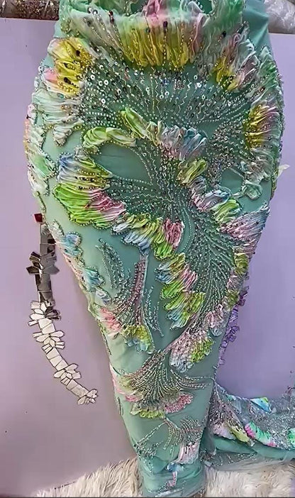 Beautiful Heavy Beaded Fabric- Wedding Bridal Tulle Lace Embroidery With Sequin - 5 Yards Fabric-Special Occasion- Luxurious Fabrics