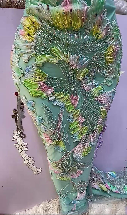 Beautiful Heavy Beaded Fabric- Wedding Bridal Tulle Lace Embroidery With Sequin - 5 Yards Fabric-Special Occasion- Luxurious Fabrics