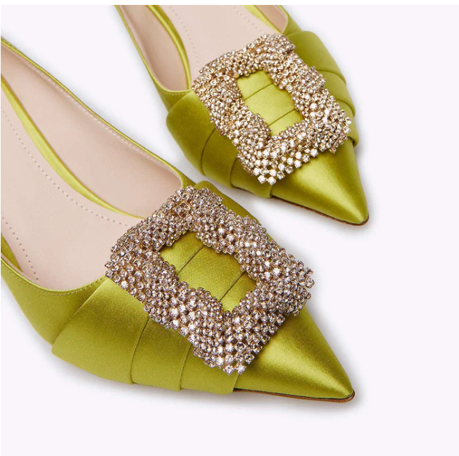 Rodo Lime Satin Pump with Jeweled Buckle
