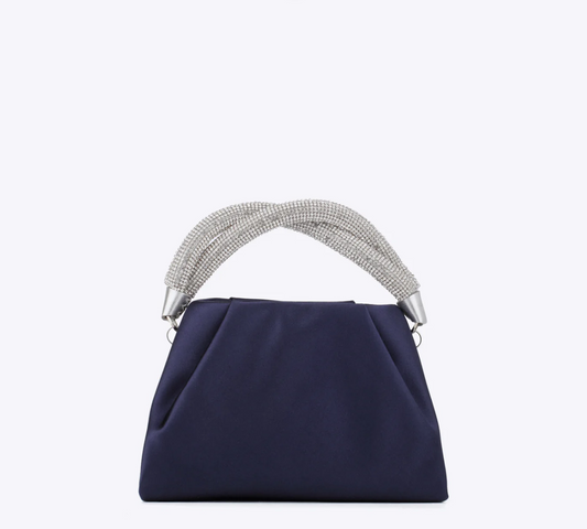 Rodo Navy Top Handle Satin Clutch