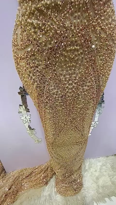Gold Beaded Lace - 5 Yards