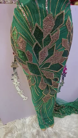 Emerald Green beaded african lace fabric for aso ebi wedding