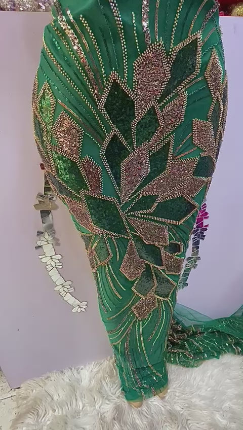 Emerald Green beaded african lace fabric for aso ebi wedding