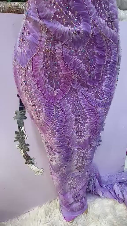 Beautiful Heavy Beaded Fabric- Wedding Bridal Tulle Lace Embroidery With Sequin - 5 Yards Fabric-Special Occasion- Luxurious Fabrics