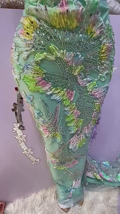 Beautiful Heavy Beaded Fabric- Wedding Bridal Tulle Lace Embroidery With Sequin - 5 Yards Fabric-Special Occasion- Luxurious Fabrics