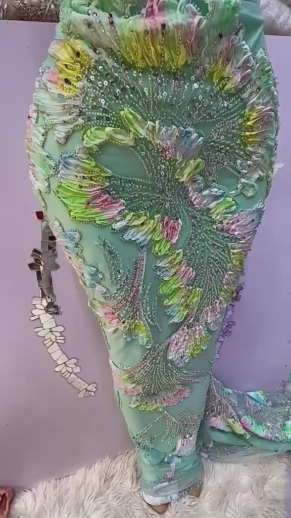 Beautiful Heavy Beaded Fabric- Wedding Bridal Tulle Lace Embroidery With Sequin - 5 Yards Fabric-Special Occasion- Luxurious Fabrics