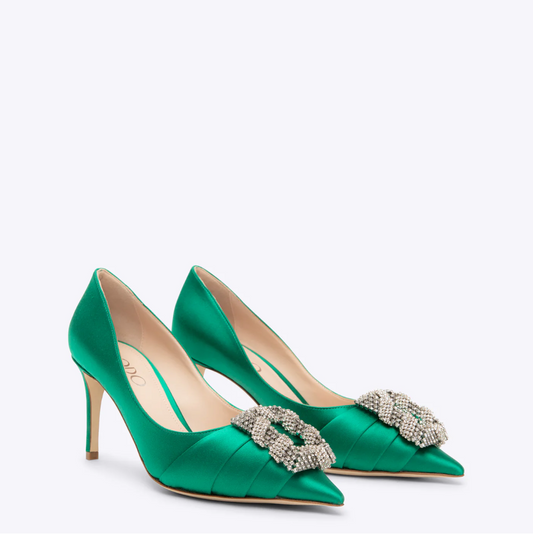 Rodo Green Satin Pumps