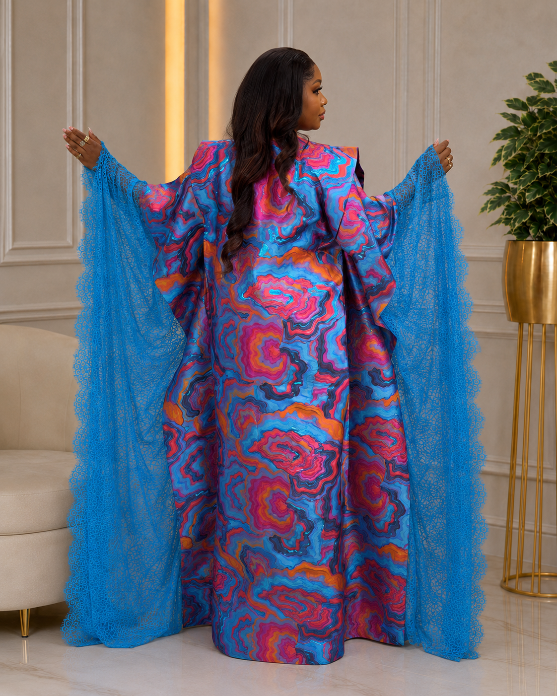Zuri Blue Marble Lace Boubou
