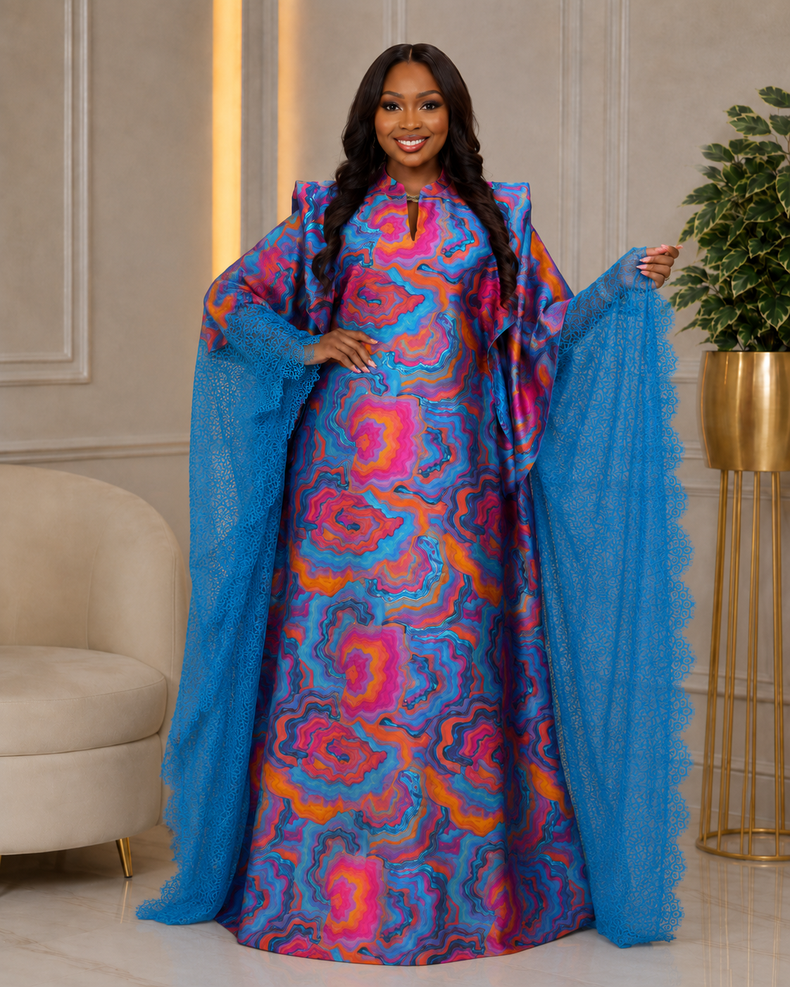 Zuri Blue Marble Lace Boubou