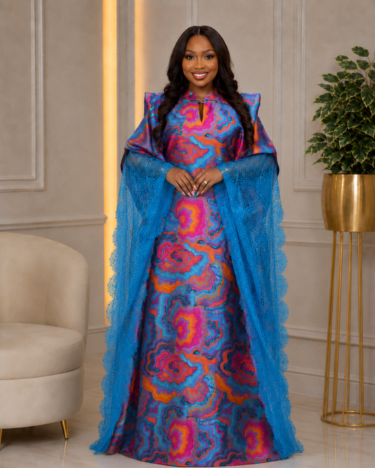 Zuri Blue Marble Lace Boubou
